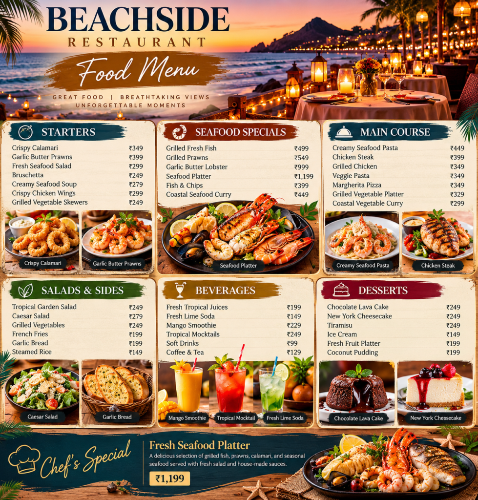 Night beach restaurant for family dyn