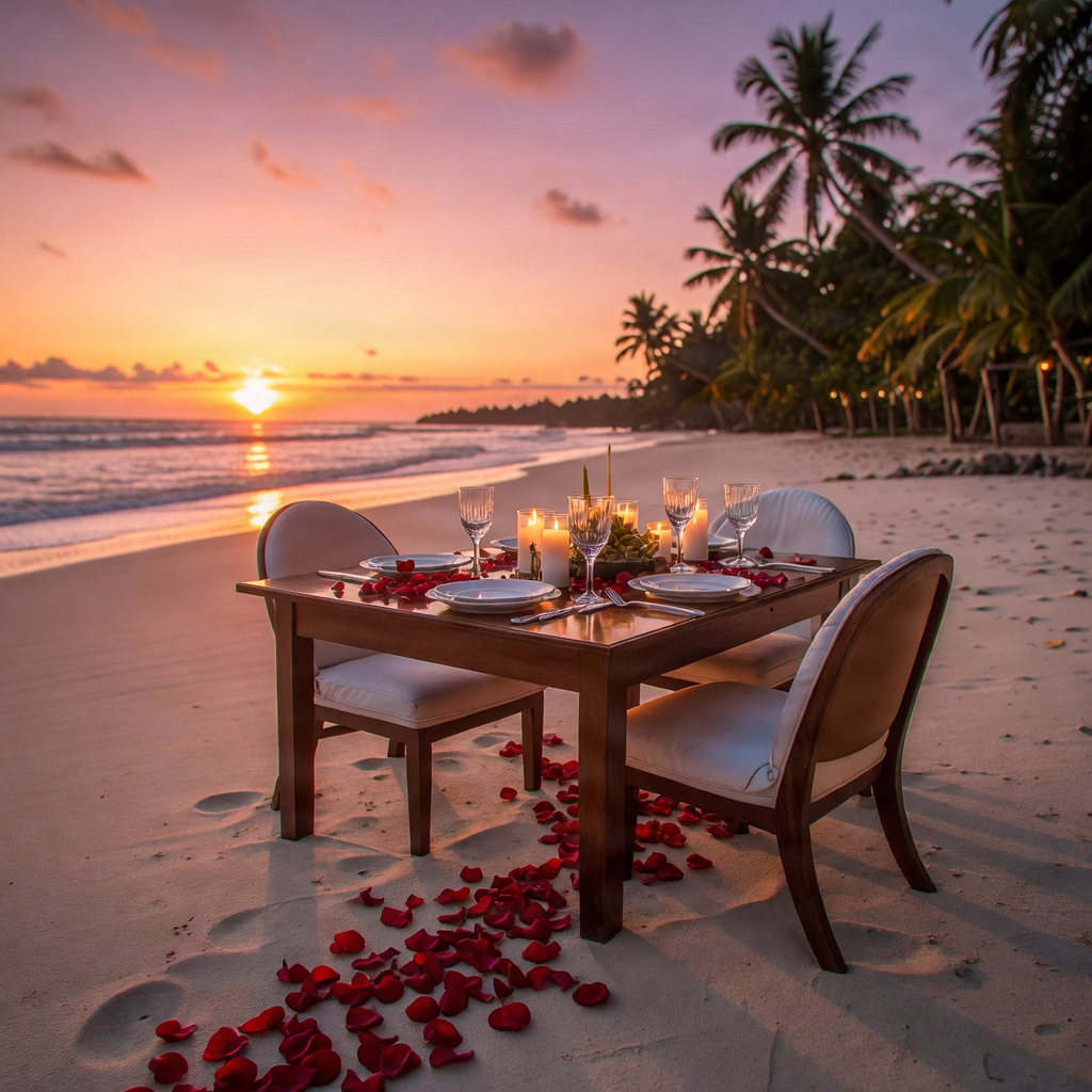 Honeymoon dinner on beach
